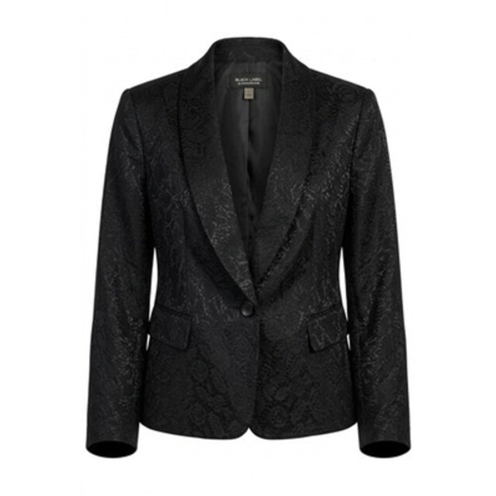 Black Label By Evan-Picone Blazer Women 16 Black Floral Jacquard Tuxedo Jacket